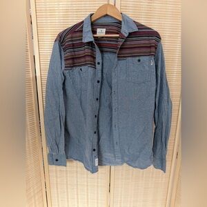Denim Blue Button Down Shirt with Striped Accents